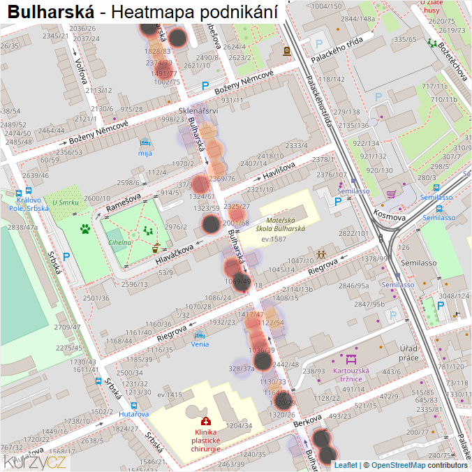 Mapa Bulharská - Firmy v ulici.