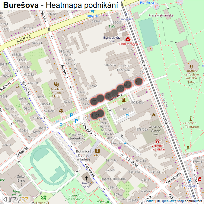 Mapa Burešova - Firmy v ulici.