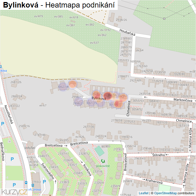 Mapa Bylinková - Firmy v ulici.