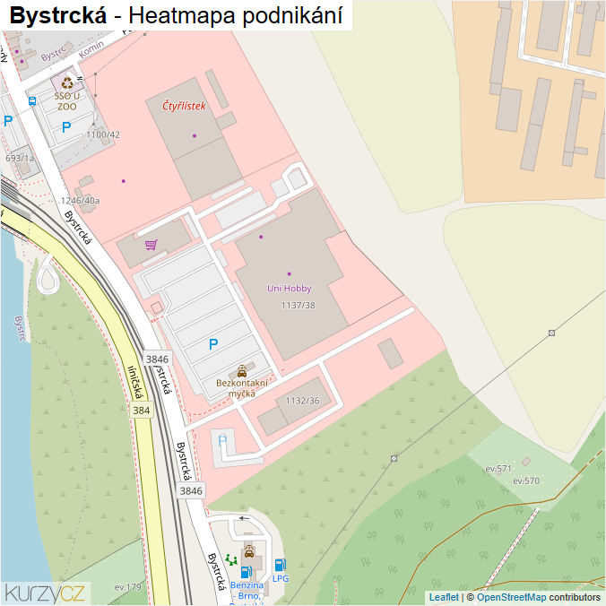 Mapa Bystrcká - Firmy v ulici.