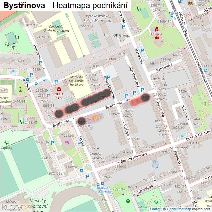 Mapa Bystřinova - Firmy v ulici.