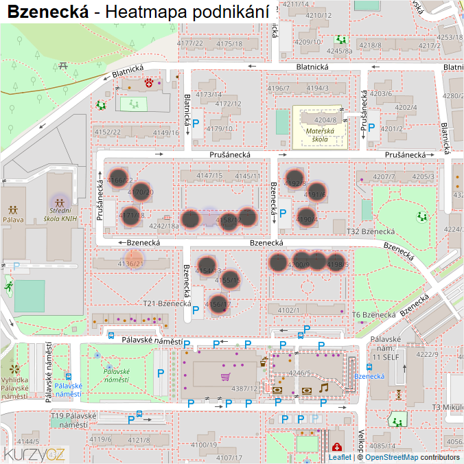 Mapa Bzenecká - Firmy v ulici.