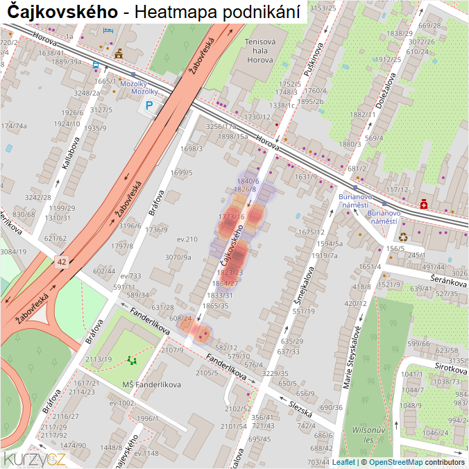 Mapa Čajkovského - Firmy v ulici.