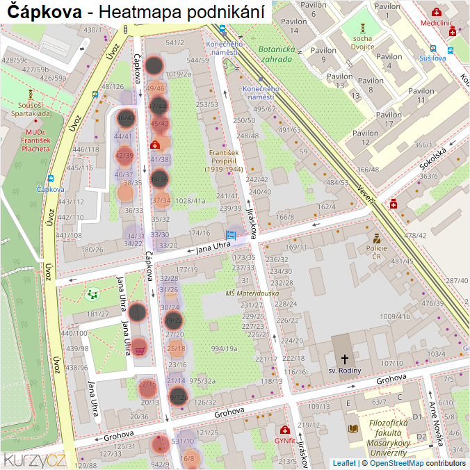 Mapa Čápkova - Firmy v ulici.