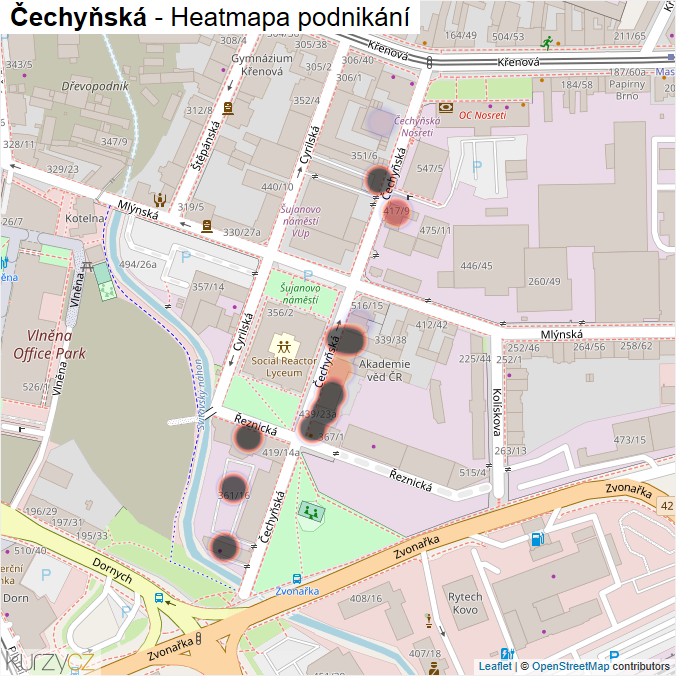Mapa Čechyňská - Firmy v ulici.