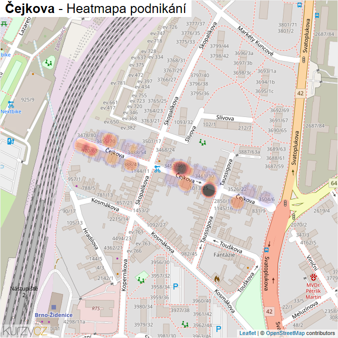 Mapa Čejkova - Firmy v ulici.