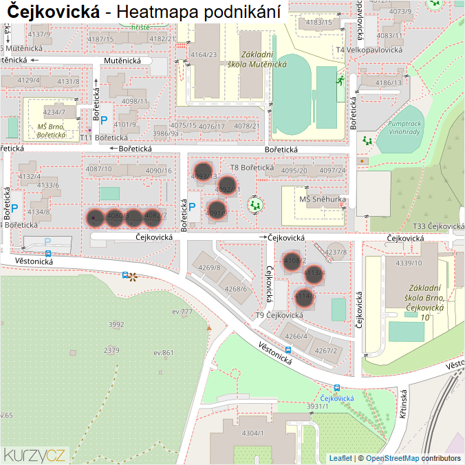 Mapa Čejkovická - Firmy v ulici.
