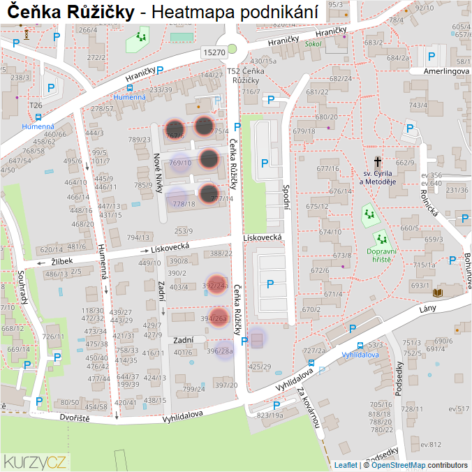 Mapa Čeňka Růžičky - Firmy v ulici.