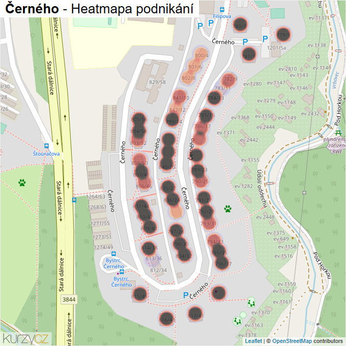 Mapa Černého - Firmy v ulici.