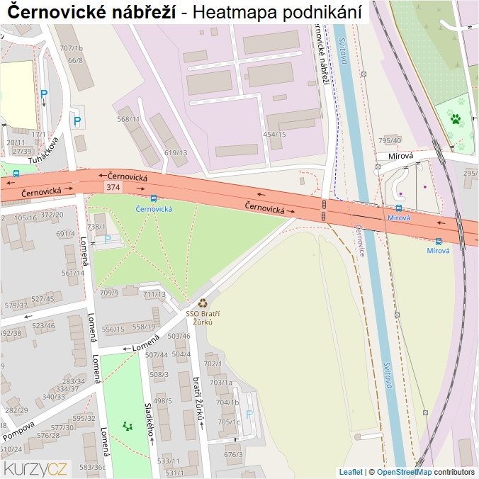 Mapa Černovické nábřeží - Firmy v ulici.
