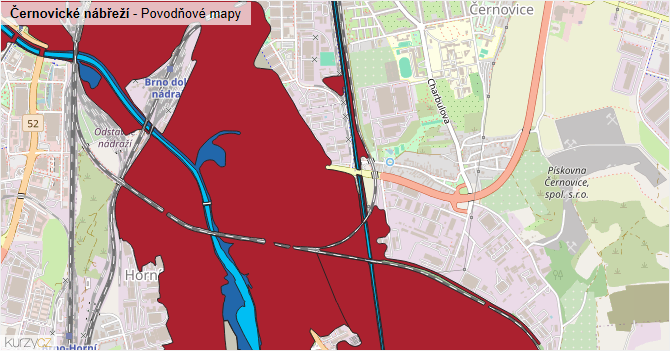 Černovické nábřeží - záplavové mapy stoleté vody