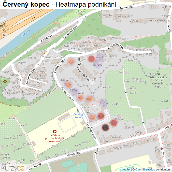 Mapa Červený kopec - Firmy v ulici.