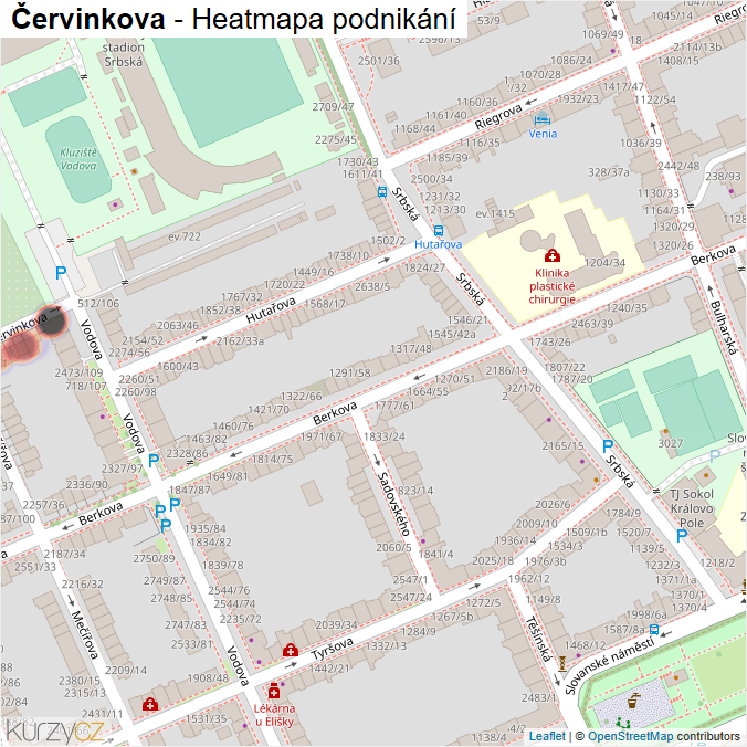 Mapa Červinkova - Firmy v ulici.