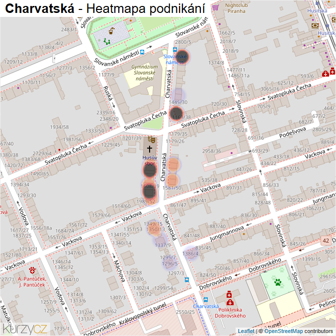 Mapa Charvatská - Firmy v ulici.