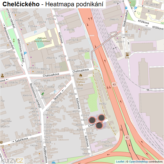Mapa Chelčického - Firmy v ulici.