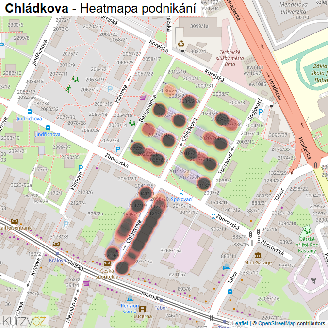 Mapa Chládkova - Firmy v ulici.