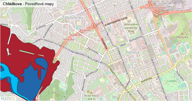 Chládkova - záplavové mapy stoleté vody