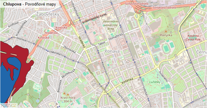Chlupova - záplavové mapy stoleté vody