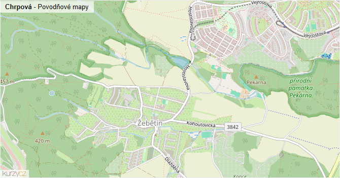 Chrpová - záplavové mapy stoleté vody
