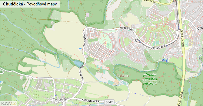 Chudčická - záplavové mapy stoleté vody