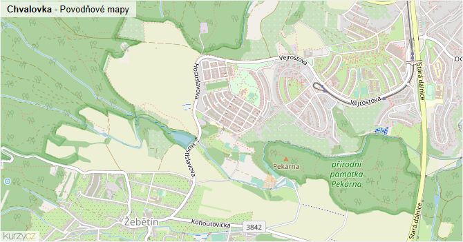 Chvalovka - záplavové mapy stoleté vody