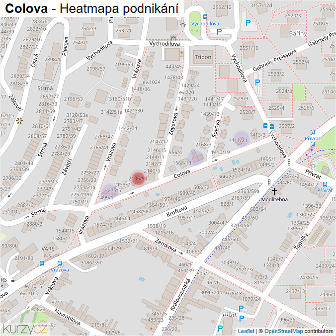 Mapa Colova - Firmy v ulici.