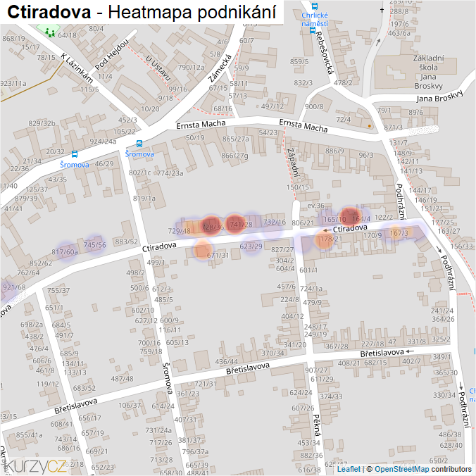 Mapa Ctiradova - Firmy v ulici.