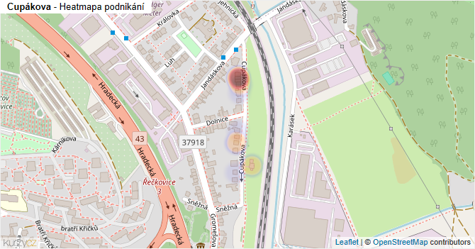 Cupákova - mapa podnikání