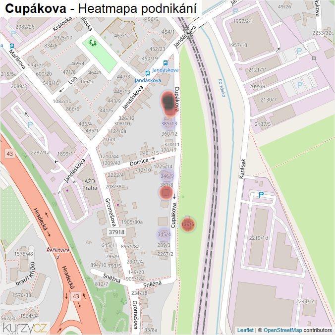 Mapa Cupákova - Firmy v ulici.