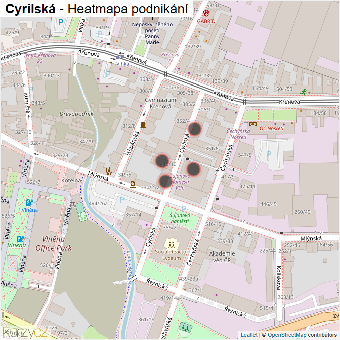Mapa Cyrilská - Firmy v ulici.