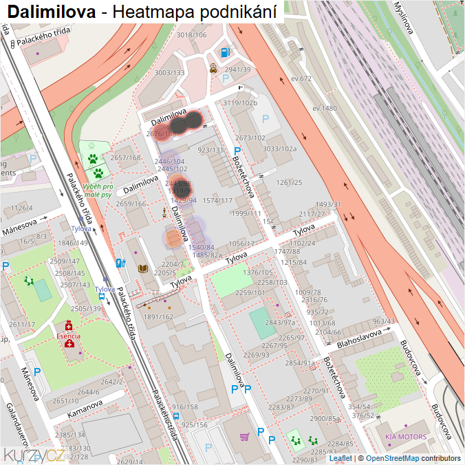 Mapa Dalimilova - Firmy v ulici.