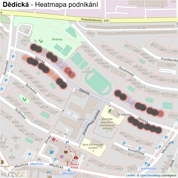Mapa Dědická - Firmy v ulici.