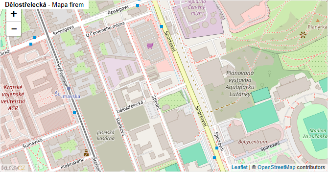 Dělostřelecká - mapa firem