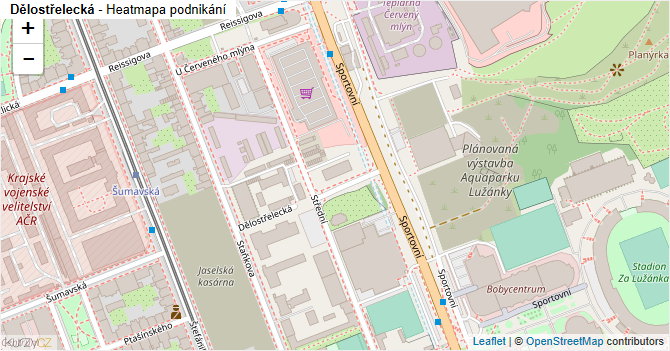 Dělostřelecká - mapa podnikání