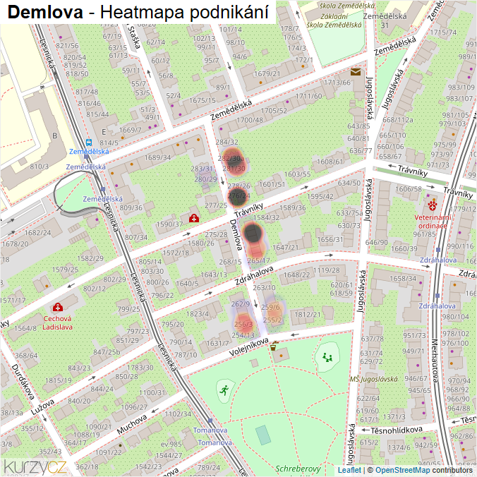 Mapa Demlova - Firmy v ulici.