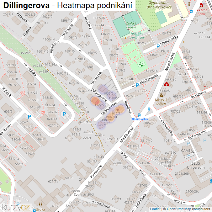 Mapa Dillingerova - Firmy v ulici.