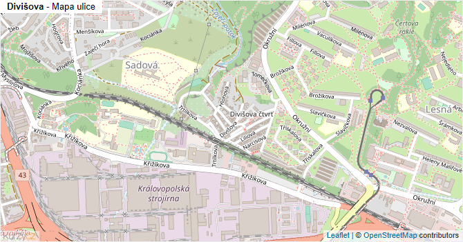 Divišova - mapa ulice
