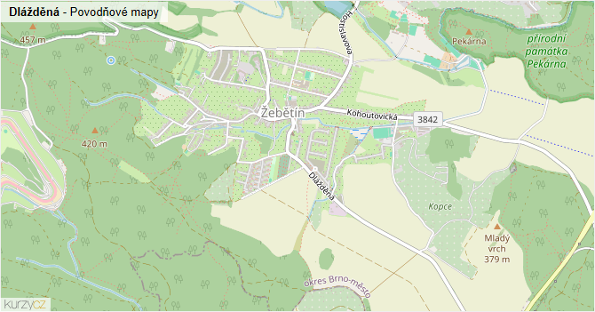 Dlážděná - záplavové mapy stoleté vody