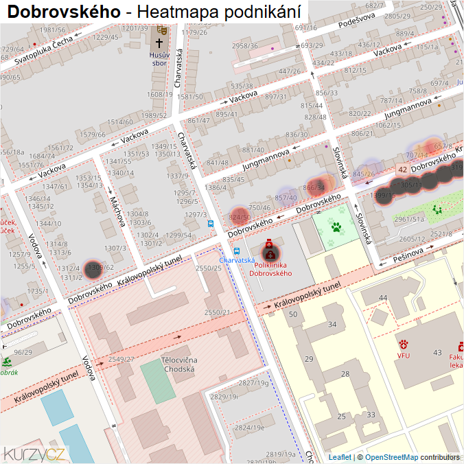 Mapa Dobrovského - Firmy v ulici.