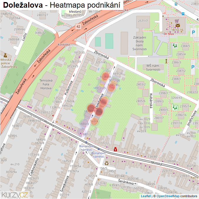 Mapa Doležalova - Firmy v ulici.