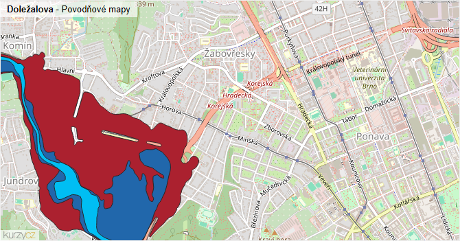 Doležalova - záplavové mapy stoleté vody