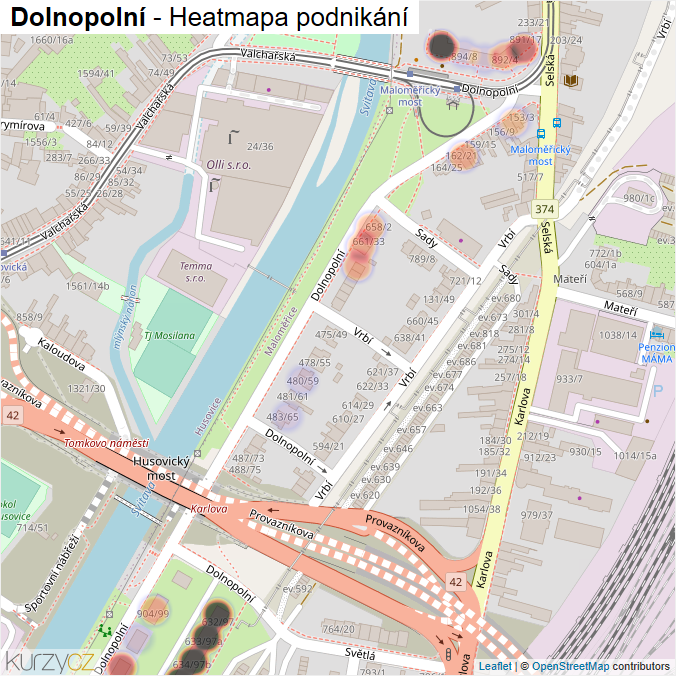 Mapa Dolnopolní - Firmy v ulici.