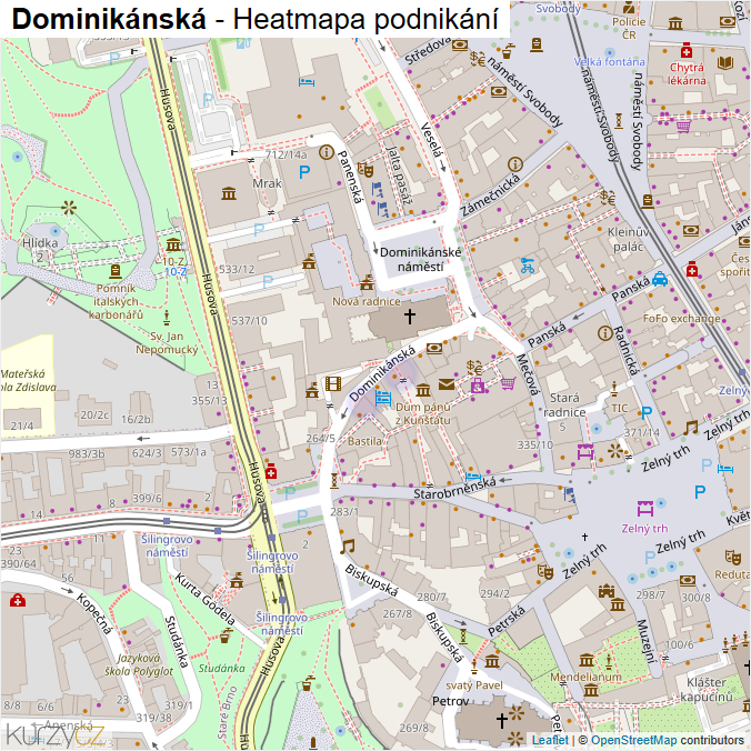 Mapa Dominikánská - Firmy v ulici.