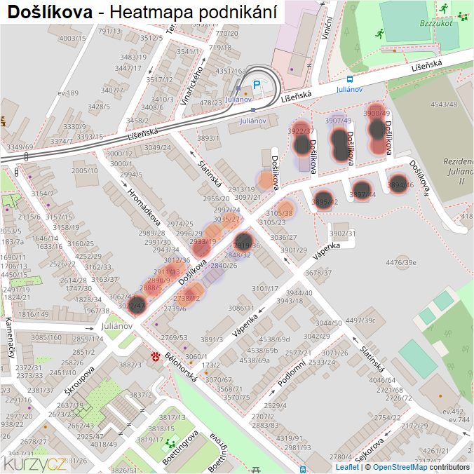 Mapa Došlíkova - Firmy v ulici.