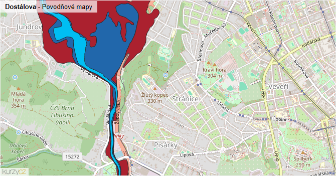 Dostálova - záplavové mapy stoleté vody