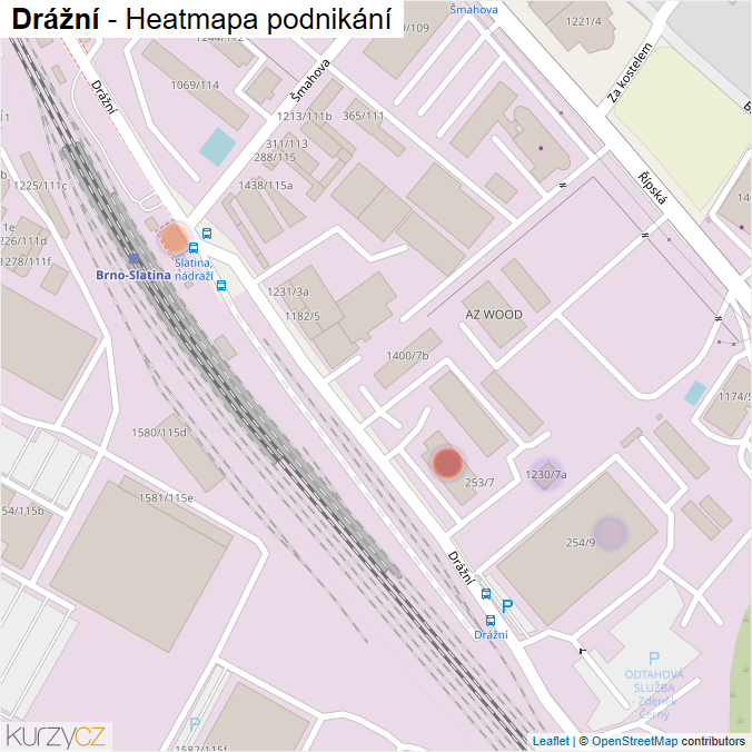 Mapa Drážní - Firmy v ulici.