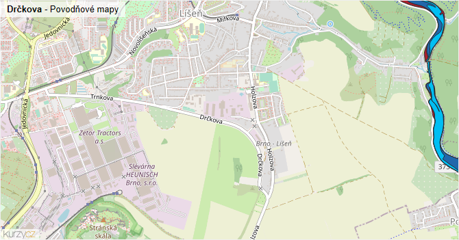 Drčkova - záplavové mapy stoleté vody