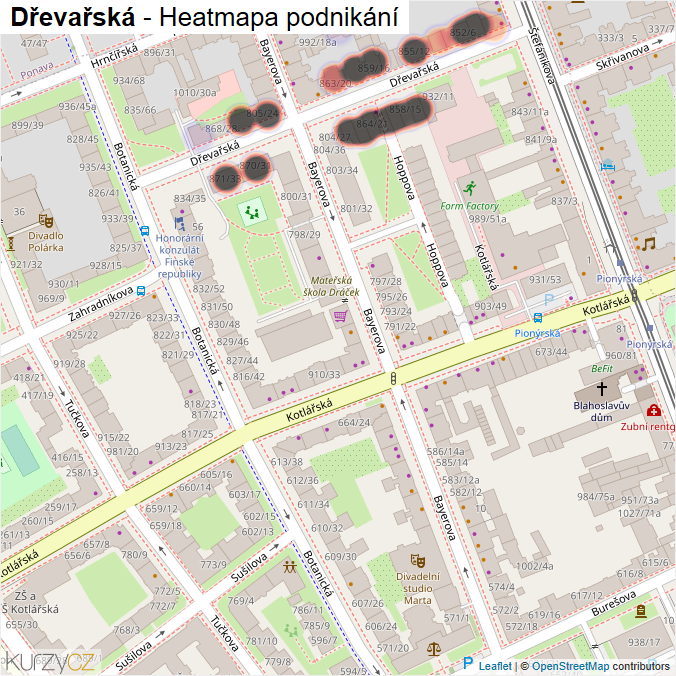Mapa Dřevařská - Firmy v ulici.