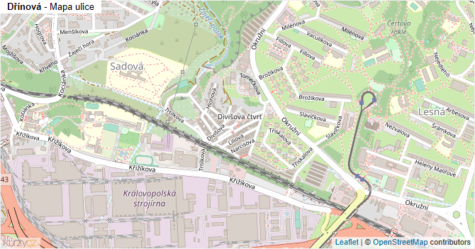 Dřínová - mapa ulice