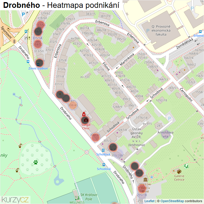 Mapa Drobného - Firmy v ulici.